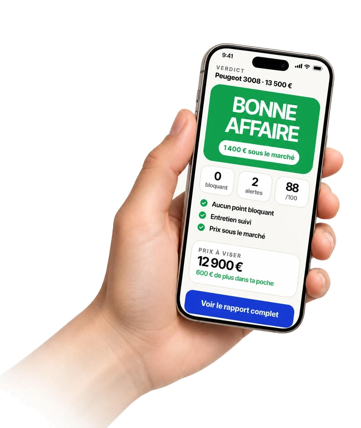 Exemple : une annonce analysée, verdict « bonne affaire », 1 400 € sous le marché